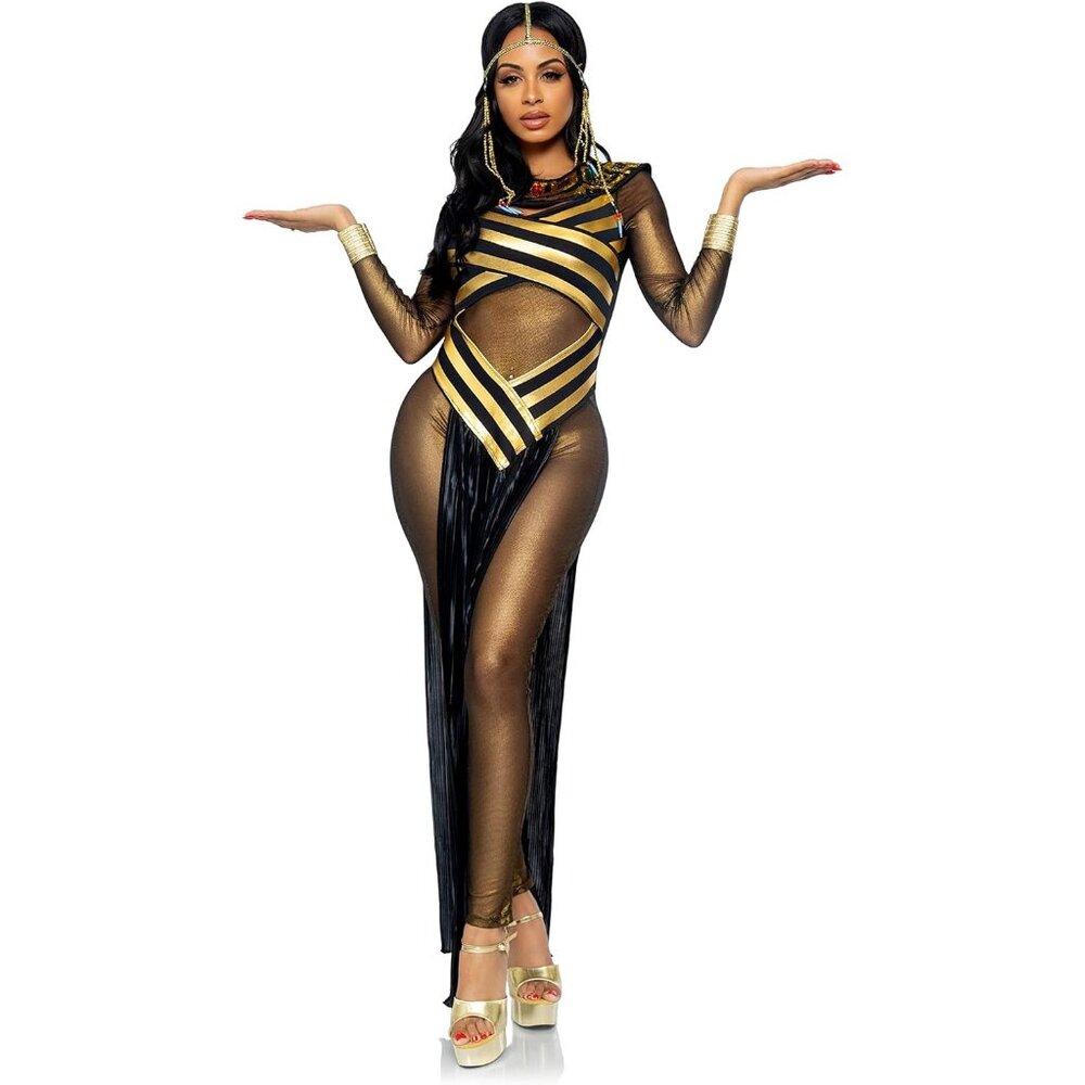 Leg Avenue Women's Gold/black Shimmer Cat Suit Egyptian Costume Jewel Dress